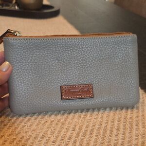 Dooney & Bourke Pebbled Leather Zip Pouch in Gray and Tan
